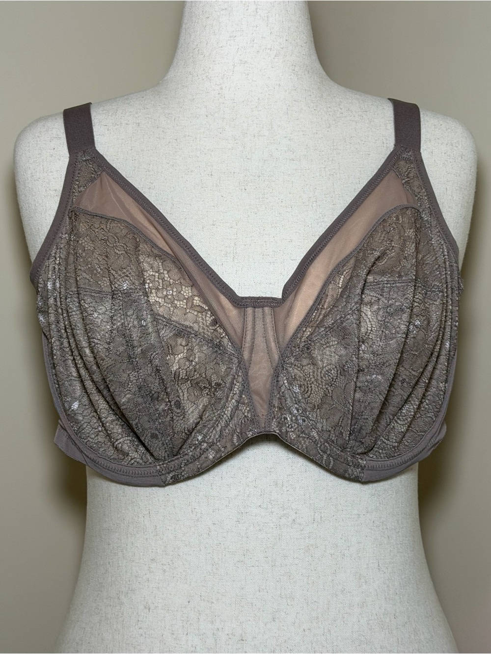 Elomi Raquel EL4050 Taupe Underwire Full Cup Bra 44DD Lace Side Support